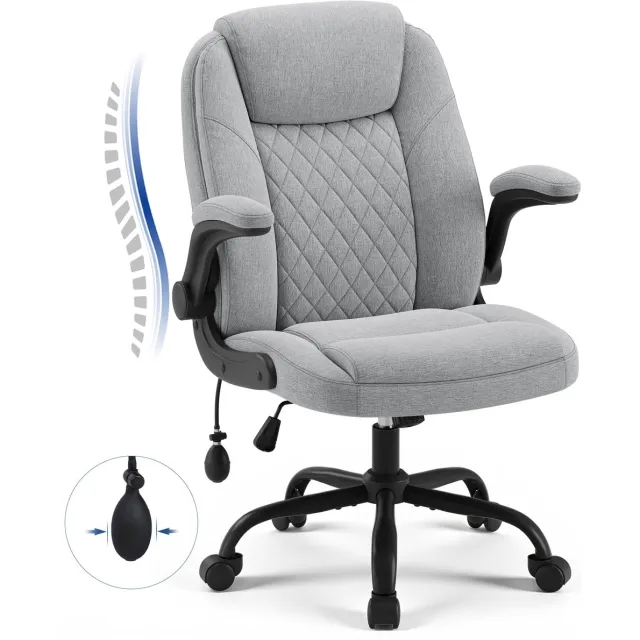COLAMY Ergonomische Bureaustoel met Hoge Rugleuning – Verstelbare Armleuningen – Comfortabele Zitting – Lendensteun – PU Bekleding – Kantoorstoel voor Thuiswerk en Kantoor Grey