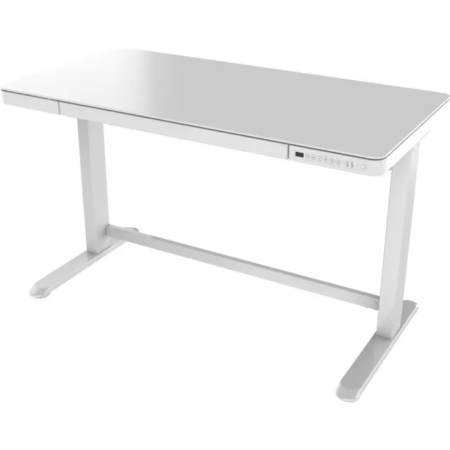 OrangeLabel Euroseats Zit/Sta bureau 2x USB aansluiting. Uitvoering wit met wit glazen topblad 120x60 Wit glas