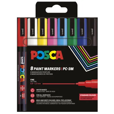 Paintmarker Uni POSCA PC3M fijn assorti set à 8 stuks
