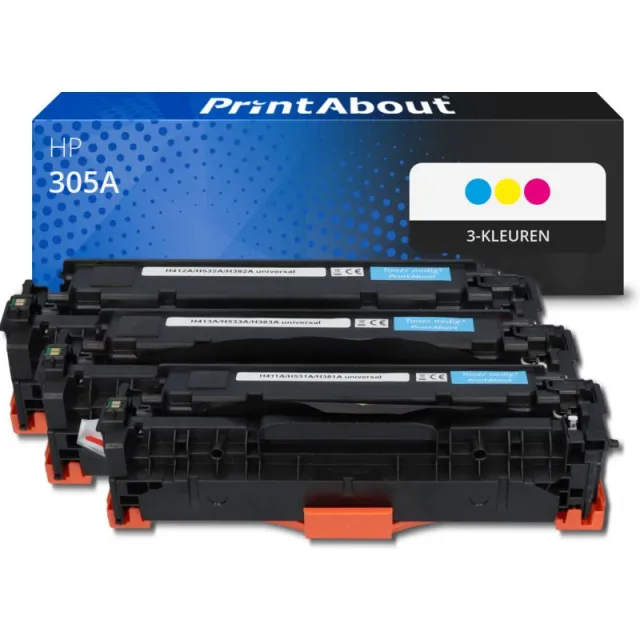 PrintAbout huismerk Toner 305A (CF370AM) 3-kleuren Multipack Geschikt voor HP
