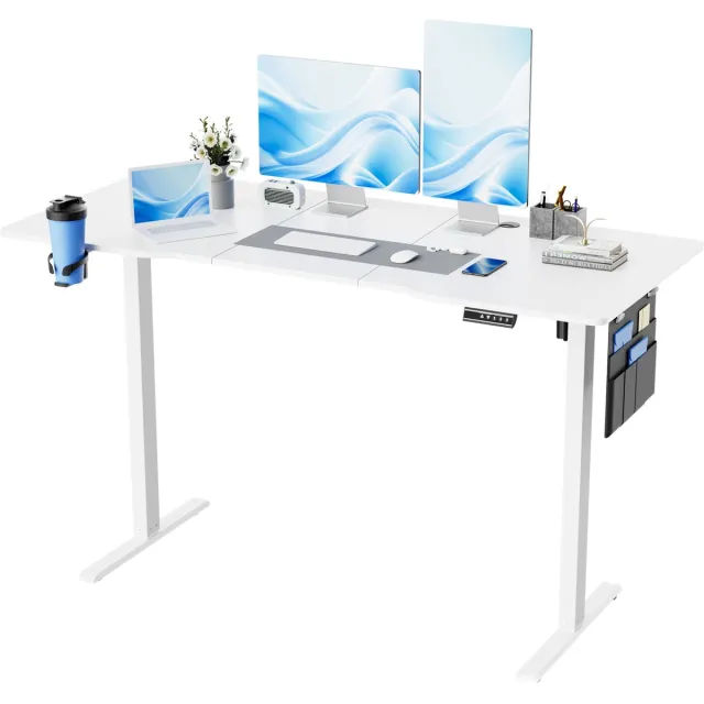 Earthyhome Zit sta bureau - Zit-sta bureau 160 x 70 cm - Elektrisch Verstelbaar 71cm-117cm - Anti-botsing technologie - Geheugenfunctie - Wit. Wit-160 x 70
