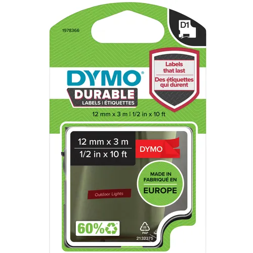 Dymo Labeltape Dymo LabelManager D1 polyester 12mm wit op rood