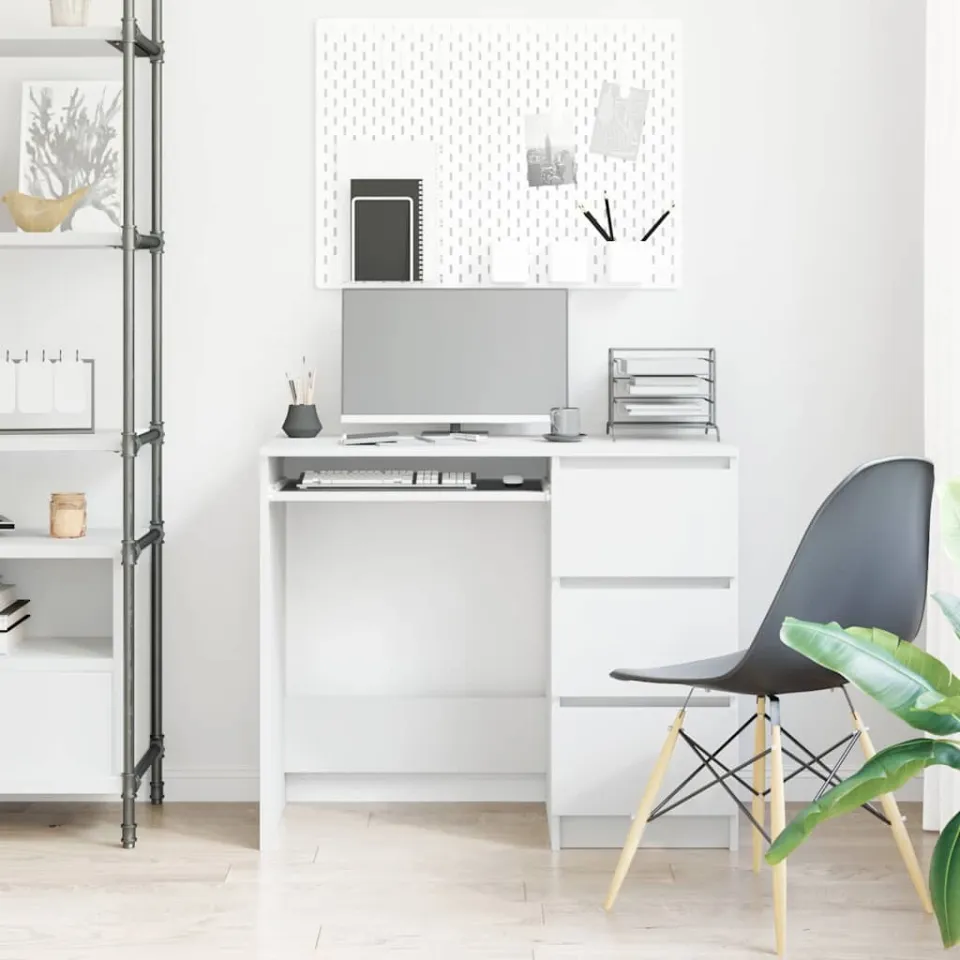 vidaXL Bureau 90x45x76 cm bewerkt hout wit, foto 3