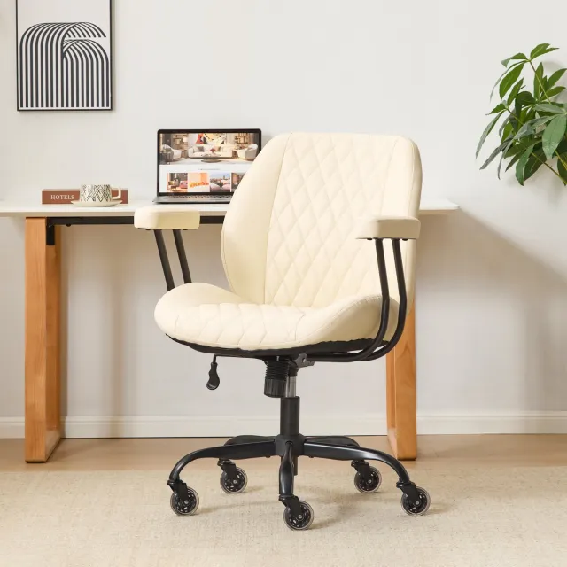 Clruro Bureaustoel - 62x62x96 cm - Ergonomisch - Geveerde Zitting - Leer - Crème