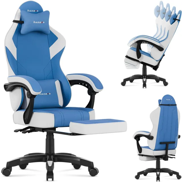 Huzaro Force 3.7 Gaming Stoel met Voetsteun - Ergonomische Gamestoel - Gaming Chair - Met Lendenkussen & Kantelfunctie - Blauw