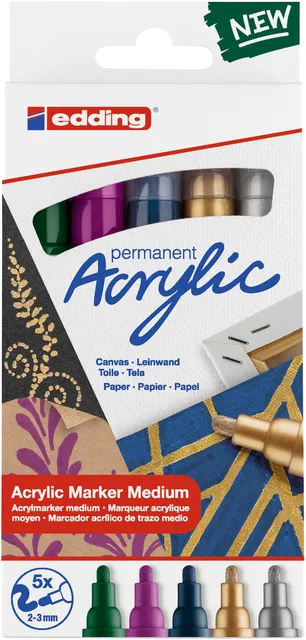 Edding Acrylmarker edding e-5100 medium metallic assorti set à 5 stuks