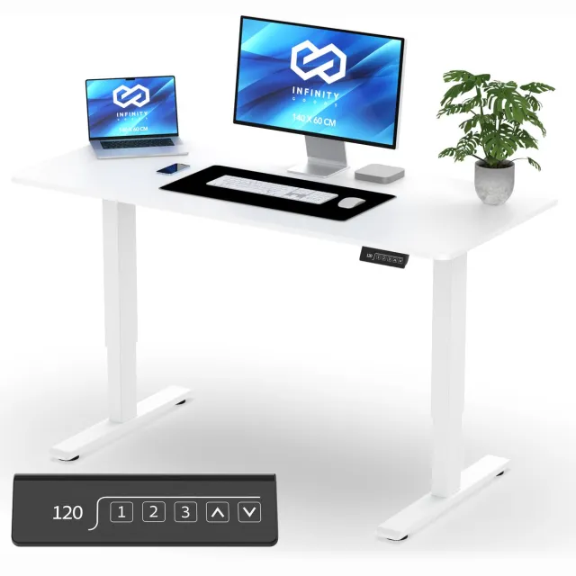 Infinity Goods Zit Sta Bureau Elektrisch Verstelbaar - 140 x 60 CM - Geheugenfunctie - Wit Wit Split