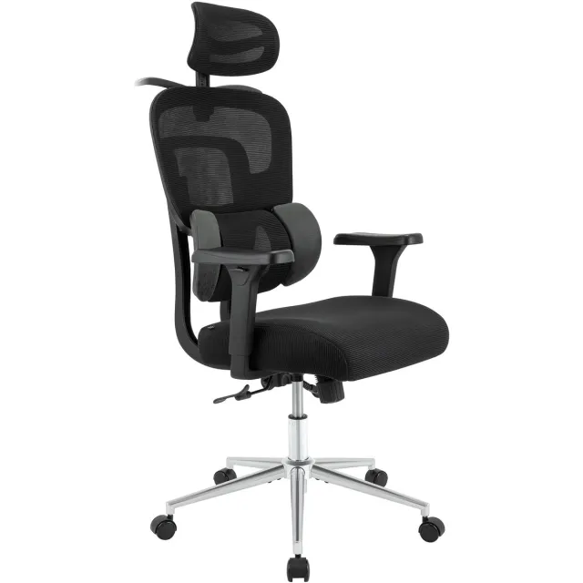 CLP Ergonomische Bureaustoel Lothenda - voor volwassenen - 3D-armleuningen - hoofdsteun - draaistoel tot 150 kg - zwart