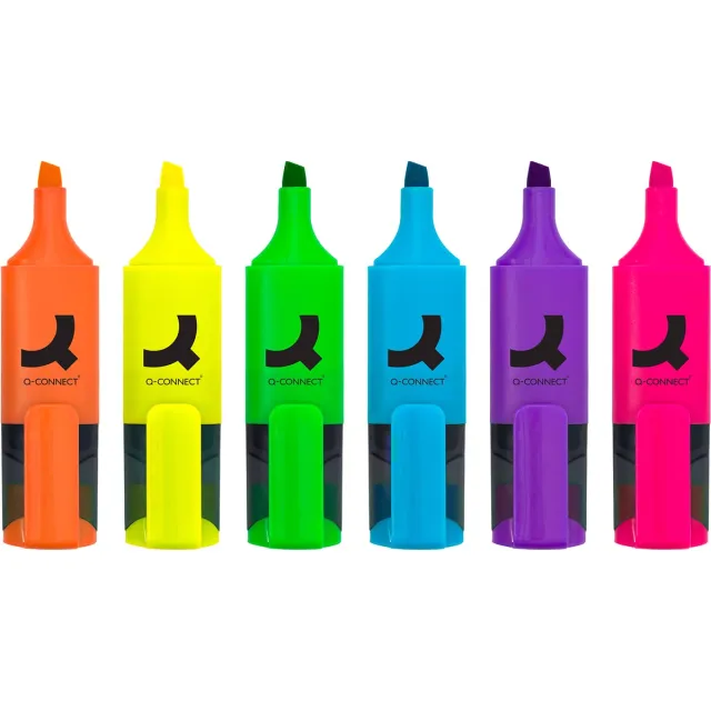 Q-CONNECT markeerstift mini, doosje van 6 verschillende kleuren
