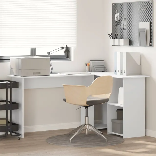 vidaXL Hoekbureau Wit 142 x 102 x 73 cm Bewerkt hout, foto 2