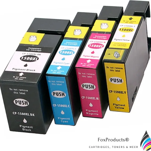 FoxProducts 4x PGI-1500 PGI-1500XL huismerk inkt cartridge geschikt voor Canon, Maxify MB-2000 Series MB-2050 MB-2100 MB-2150 MB-2155 MB-2300 MB-2350 MB-2700 MB-2750 MB-2755 Cyan, Magenta, Yellow, Black