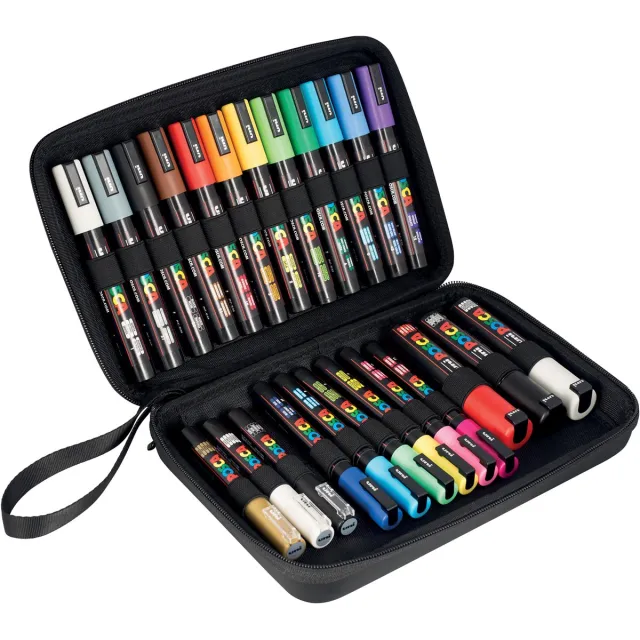 Posca paintmarker in luxe koffer, 24 stuks, assorti blauw