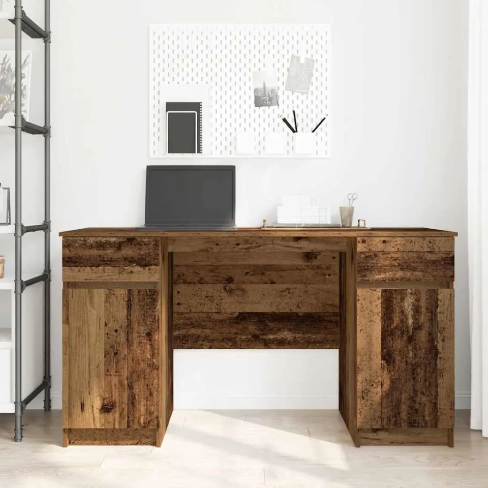 vidaXL Bureau Oud hout 140 x 49 x 76 cm Bewerkt hout bruin, foto 3