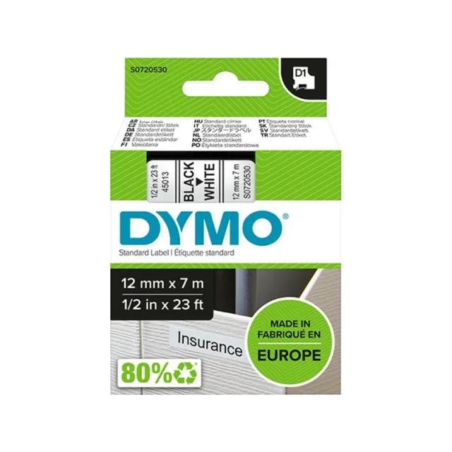 Labeltape dymo labelmanager d1 polyester 12mmx7m Zwart op wit, foto 2