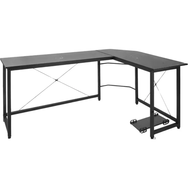 Happiq L-vormig Hoekbureau Tavien - Voor Thuiswerk, Gaming of Kantoor - Ruimtelijk Workstation met PC & Laptopruimte - 167 cm - Zwart