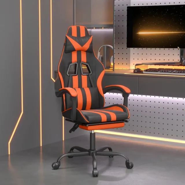 vidaXL Gamestoel - met - voetensteun - kunstleer - zwart - en - oranje zwart en oranje