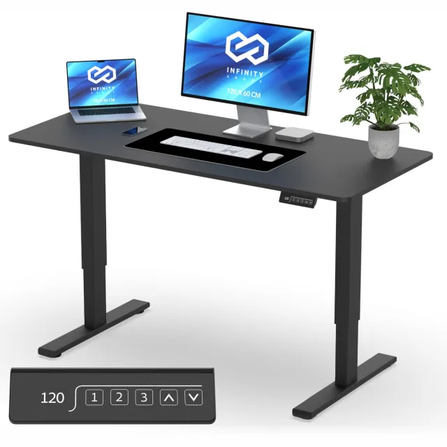 Infinity Goods Zit Sta Bureau Elektrisch Verstelbaar - 120 x 60 CM - Geheugenfunctie - Zwart Zwart Split