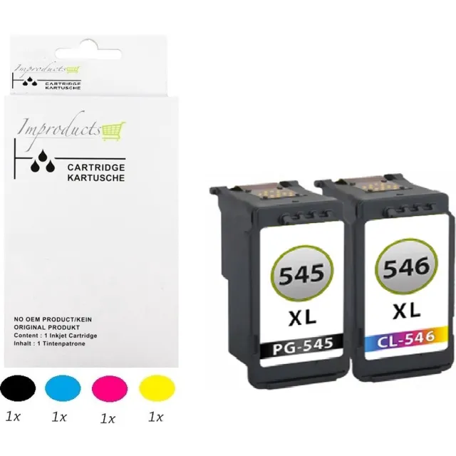 Improducts set huismerk inkt cartridge voor Canon PG-545XL + CL-546XL XL hoge inhoud cartridges - Set Zwart + Kleur V6 Multicolor - Zwart, Kleur