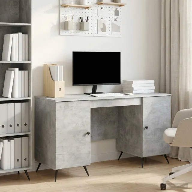 vidaXL Bureau Betongrijs 142,5 x 50 x 75 cm Bewerkt hout grijs, foto 2