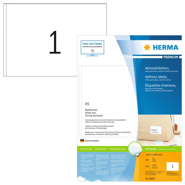 Herma Etiket HERMA 8690 148.5x205mm premium wit 400 stuks