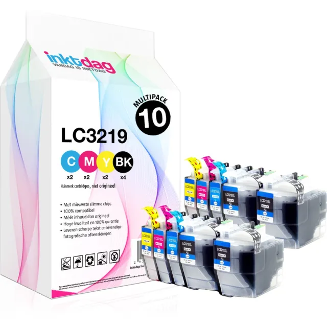 inktdag inktcartridges voor Brother LC3219XL / LC3217 /LC3219, multipack van 10 stuks (4*BK, 2*CMY) voor Brother MFC-J5330 DW, J5730DW, J5930DW, J6530DW, J6535DW, J6930DW, J6935DW zwart x 4