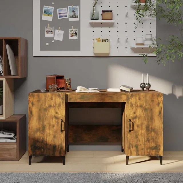 vidaXL Bureau 140x50x75 cm bewerkt hout gerookt eikenkleurig, foto 2