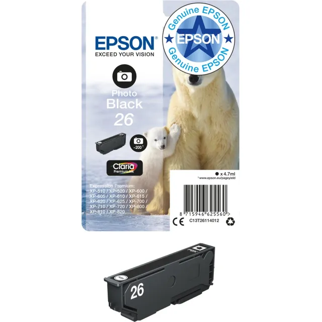 Epson Original Ink Cartridge Epson C13T26114022 Black Zwart