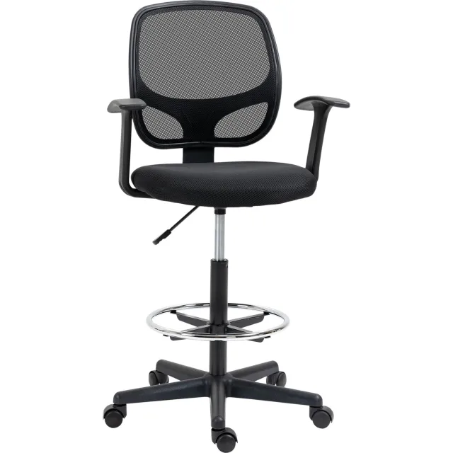 Vinona Tekenstoel met voetensteun - In hoogte verstelbaar - Met 5 wielen - 60 x 56 x 110-132 cm - Zwart