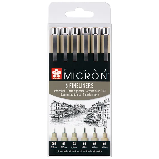Sakura Fineliner Sakura Pigma Micron set à 6 schrijfbreedtes zwart