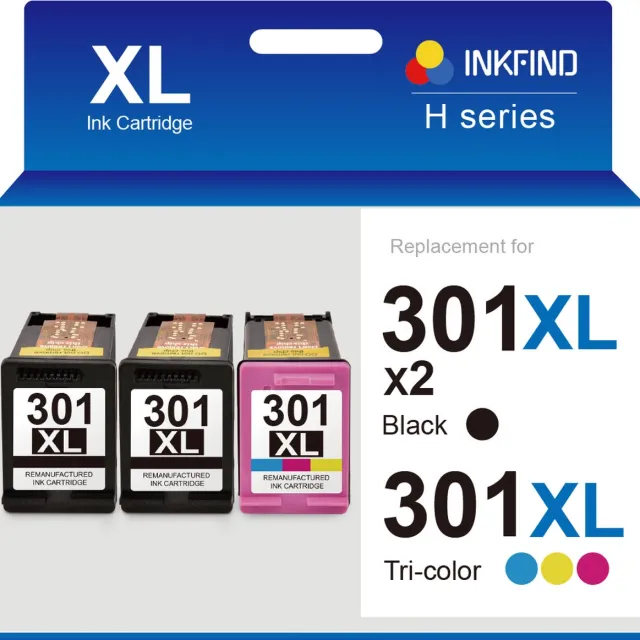 INKFIND 301XL Inktcartridge compatibel met HP301 HP301XL HP 301 HP 301XL CH563EE CH564EE Hoge Capaciteit - 3-pack (Zwart x 2 en Kleur x 1)