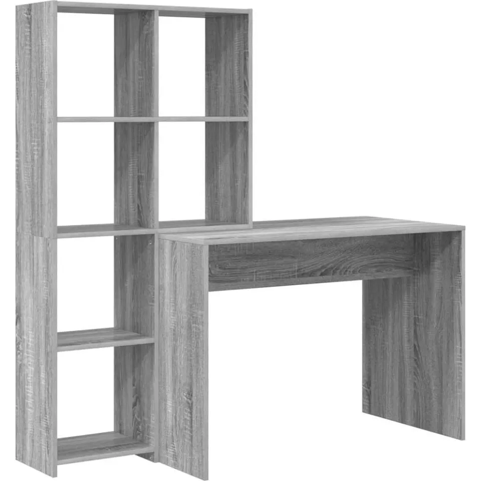 vidaXL Bureau Grijs Sonoma 138,5 x 55 x 143 cm Bewerkt hout, foto 3