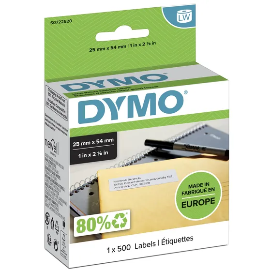 Dymo Etiket Dymo LabelWriter adressering 25x54mm 1 rol á 500 stuks wit