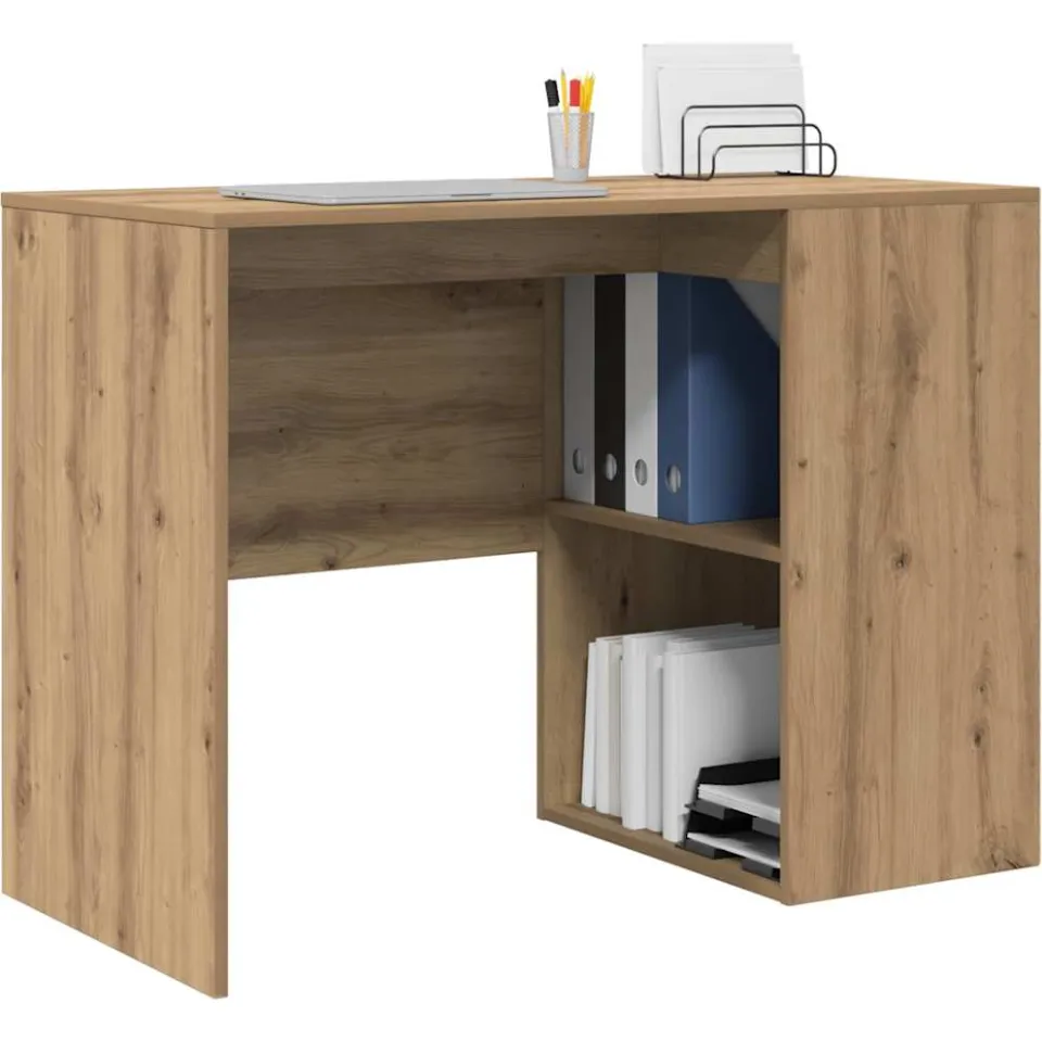 vidaXL Bureau Artisan Eiken 102 x 50 x 75 cm Bewerkt hout Bruin