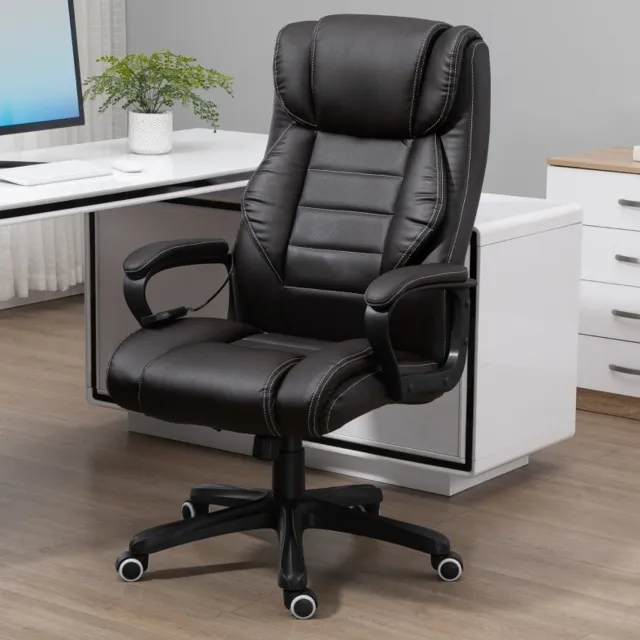 DESMIU Bureaustoel 64 x 74 x 112-120 cm - 6-Punts Vibratiemassage En Wipfunctie - Voor Thuiswerkplek - Kunstleer Bruin