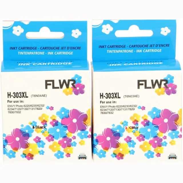 FLWR Multipack inktcartridges voor HP 303XL - Premium Huismerk HP 303 inkt - 2x HP 303 cartridges (hoge capaciteit) o.a. geschikt voor HP ENVY Inspire 7220e, HP ENVY Inspire 7224e, HP ENVY Photo 7930, HP ENVY Inspire 7920e, HP ENVY 6020e zwart en kleur