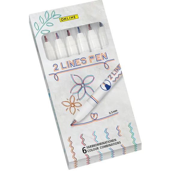 Fineliner Online 2-lijnen assorti doos à 6 stuks