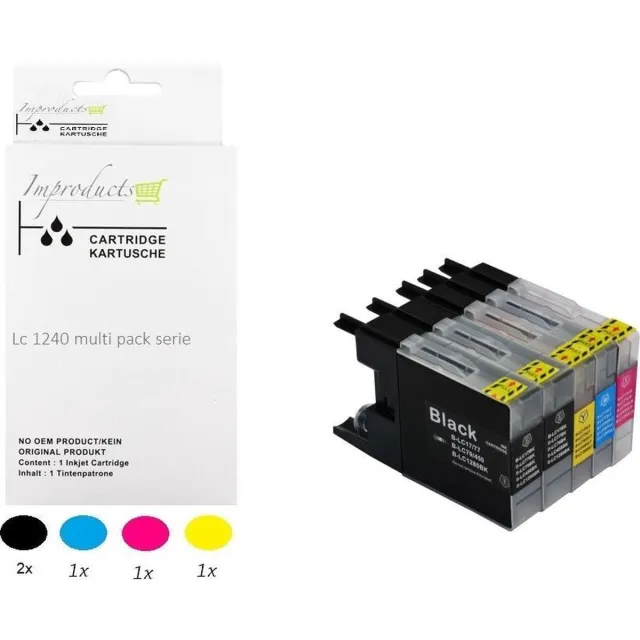Improducts Inkt cartridges - Alternatief Brother LC1220 LC1240 / LC-1220 LC-1240 5 stuks Multicolor - Zwart (2x), Cyaan, Magenta, Geel