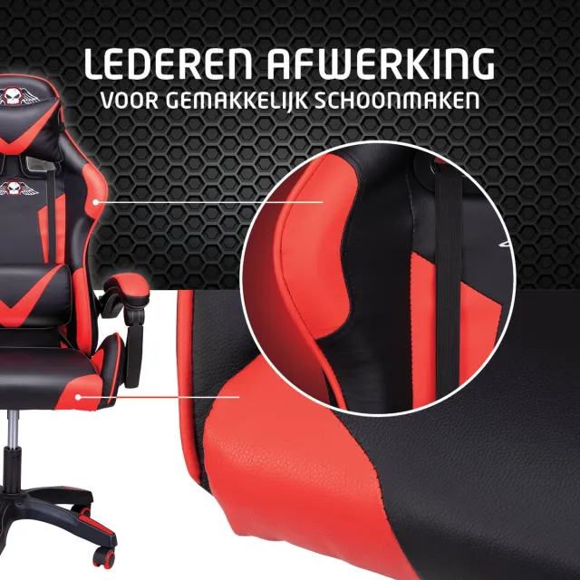 No Fear Gaming Stoel - Game Stoel met Nek- en Onderrugkussen - Ergonomische Bureaustoel in Hoogte Verstelbaar 46 tot 56cm - Rood/Zwart