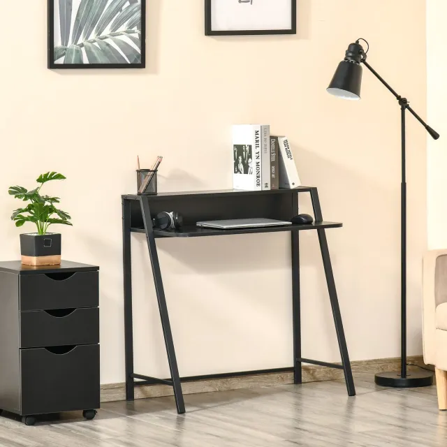 MODENUIT Bureau 84 x 45 x 85 cm - Met Opbergplank En Kabeldoorvoer - Voor Thuiskantoor - MDF - Zwart