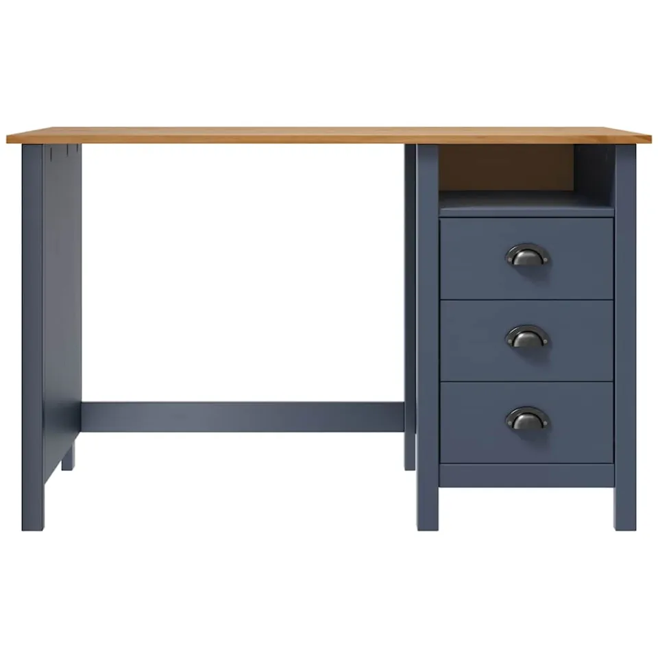 vidaXL Bureau Hill 3 lades 120x50x74 cm massief grenenhout grijs, foto 2