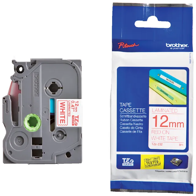 Brother Labeltape Brother P-touch TZe-232 standaard 12mm rood op wit