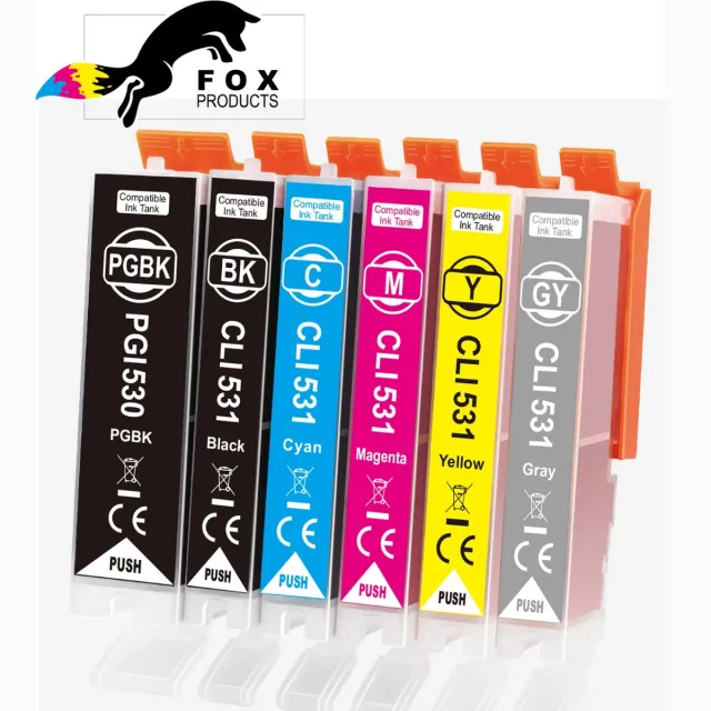 FoxProducts huismerk PGI-530 CLI-531 series 530XL 531XL geschikt voor Canon TS8750 TS8751 Black, photoblack, Cyan, Magenta, Yellow, Grey