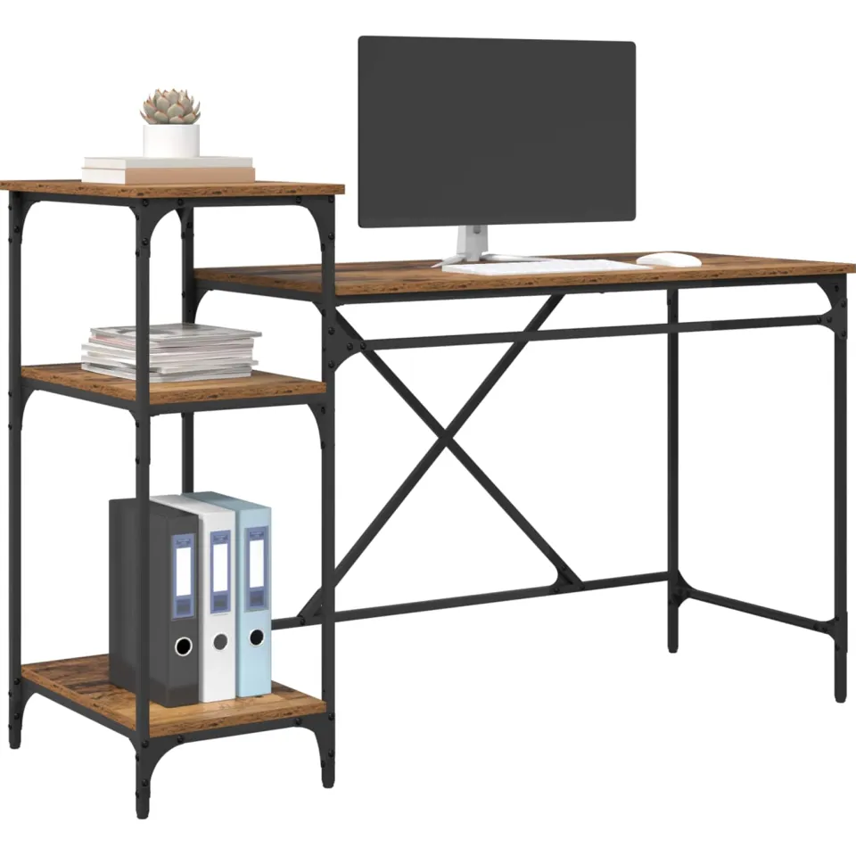 vidaXL Bureau Oud Hout Bewerkt hout 135 x 50 x 90 cm Bruin