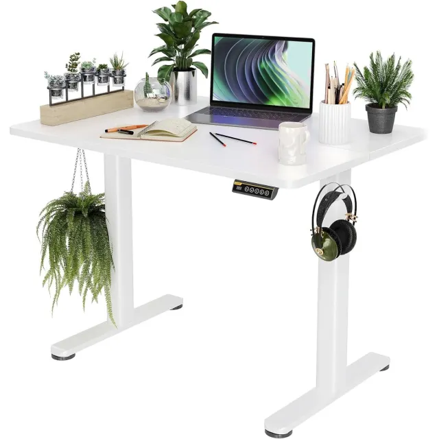 Ibenzoa Elektrisch Verstelbaar Zit-Sta Bureau Wit - 100x60cm met Geheugen en Kabelmanagement