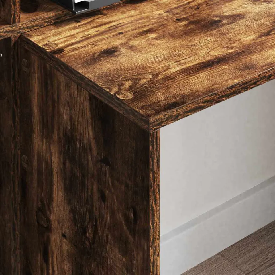 vidaXL Bureau Gerookt eiken 138,5 x 55 x 143 cm Bewerkt hout, foto 3
