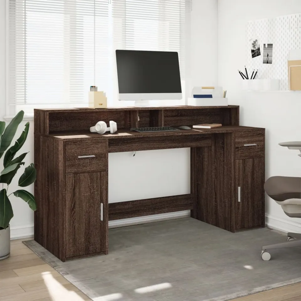 vidaXL Bureau Bruin eiken 160 x 55 x 91 cm Engineered wood, foto 3