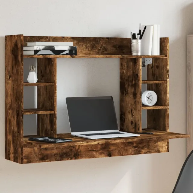 vidaXL Wandbureau 105x48x75 cm bewerkt hout gerookt eikenkleurig, foto 2