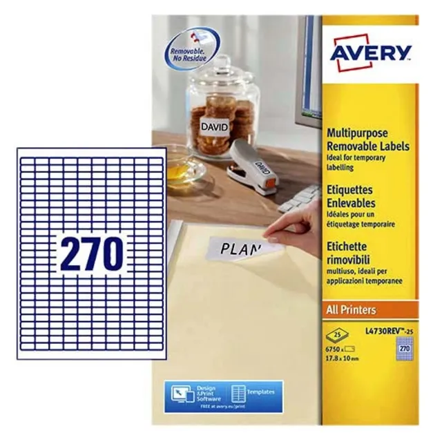 Avery Etiket Avery L4730REV-25 17.8x10mm wit 6750 stuks
