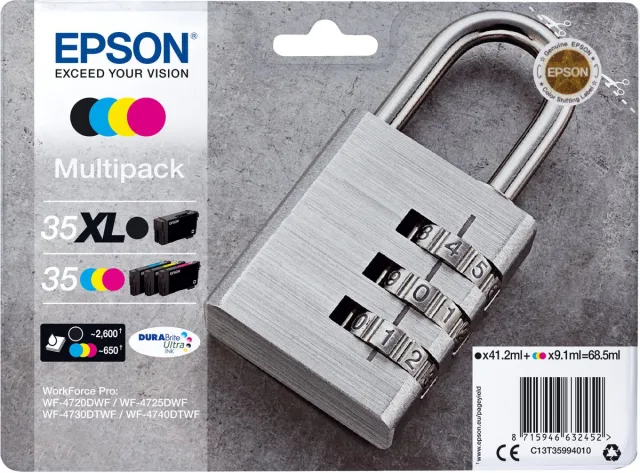 Epson 35XL Inktcartridges Zwart, Cyaan, Magenta, Geel - 4-Pack Black, Cyan, Magenta, Yellow