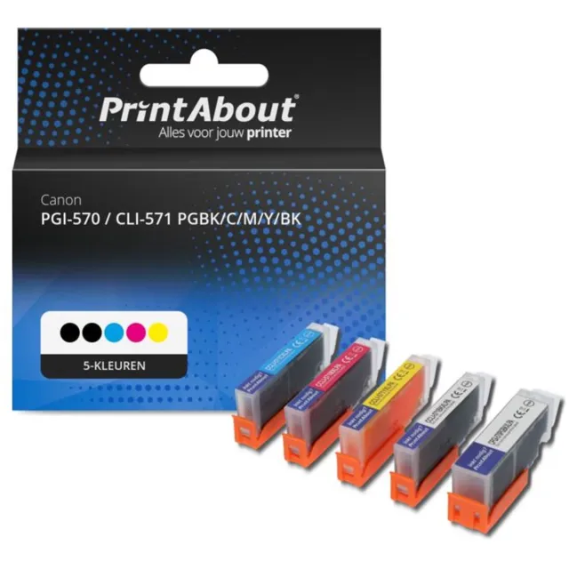 PrintAbout Huismerk Canon PGI-570 / CLI-571 PGBK/C/M/Y/BK Inktcartridge 5-kleuren Voordeelbundel